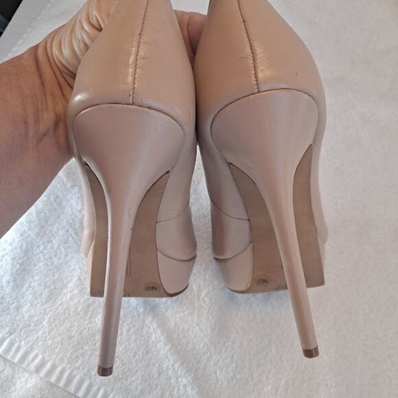 Vince Camuto Platform Stilettos Lainey Size 7 Beige Leather 4.75" Tan Cream - Picture 5 of 14